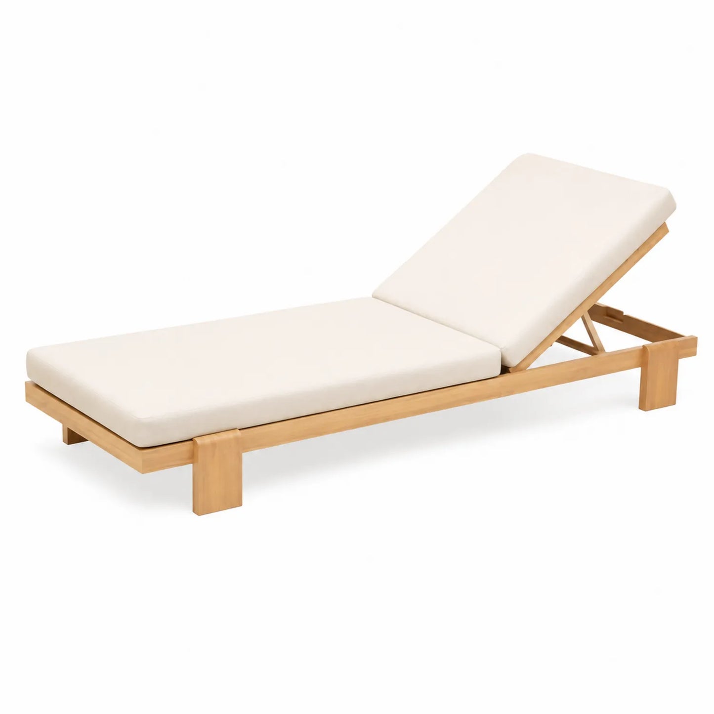 Chaise longue en teck avec coussin en polyester beige