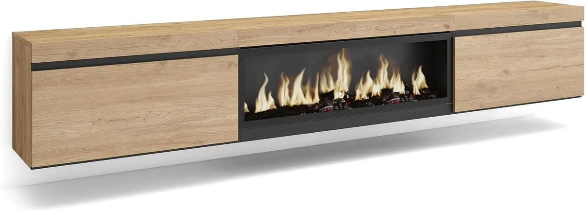 Meuble TV, 267x45x35 cm, Cheminée électrique XXL, TV Grand Format