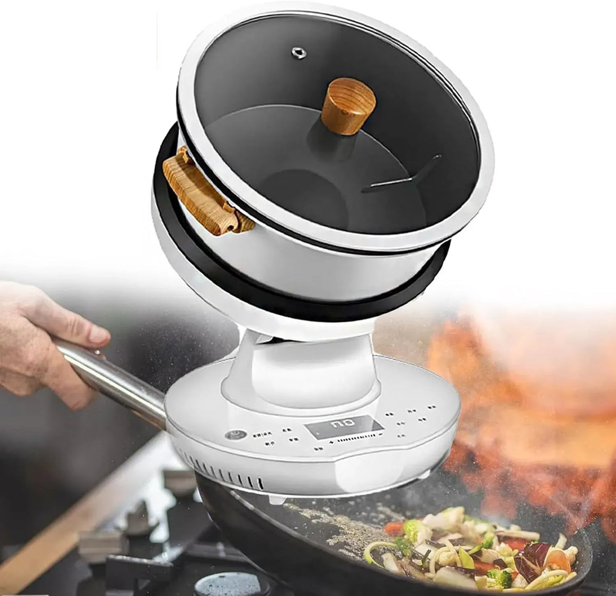 Robot de cuisine, 8 L, portable, revêtement antiadhésif, Design Portable à 360°, Multifonction antiadhésif pour Sauter