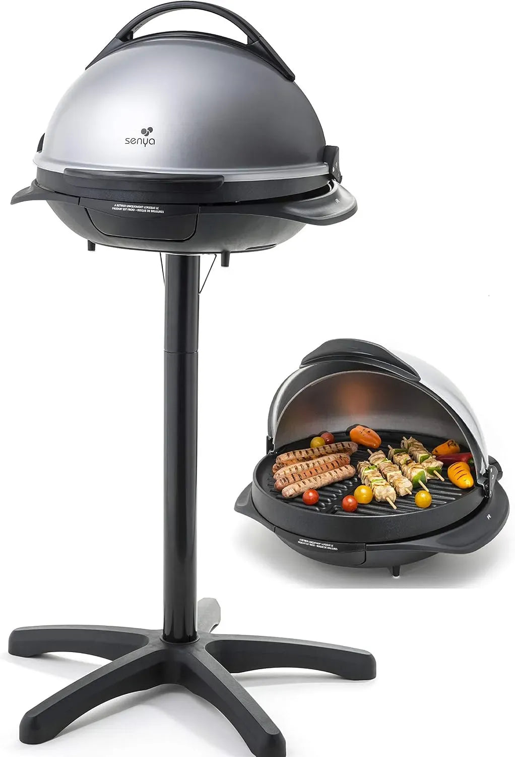 Four électrique, 40 cm, 2200 W, SENYA EASY, gril, thermostat, GRILL Barbecue Électrique 2 en 1 sur Pied et Table, Thermostat Réglable