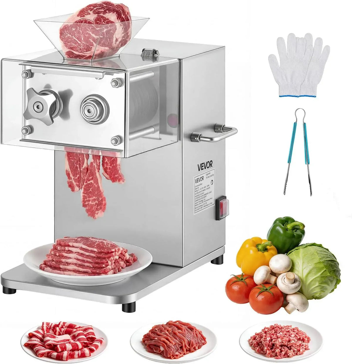 VEVOR Trancheuse Électrique Professionnelle, pour Viande Fraîche Désossée et Légumes Tendres Cuisine Restaurant Charcuterie, Éminceur à Viande avec