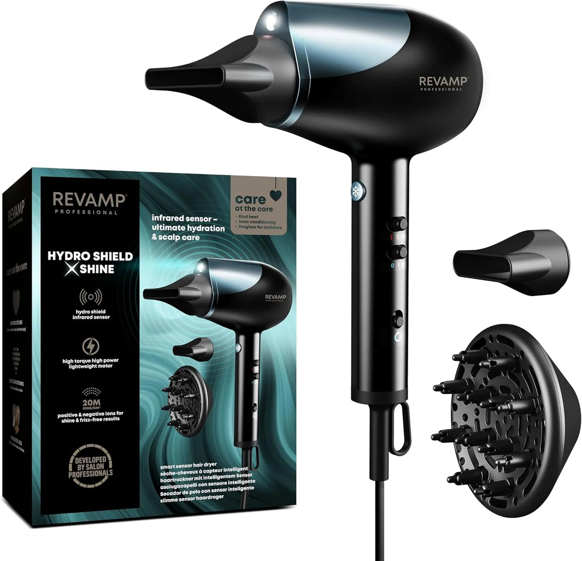 Diffuseur, Capteur, Moteur, 1800 W, professionnel, fonction chauffante, pour Volume et Éclat, REVAMP