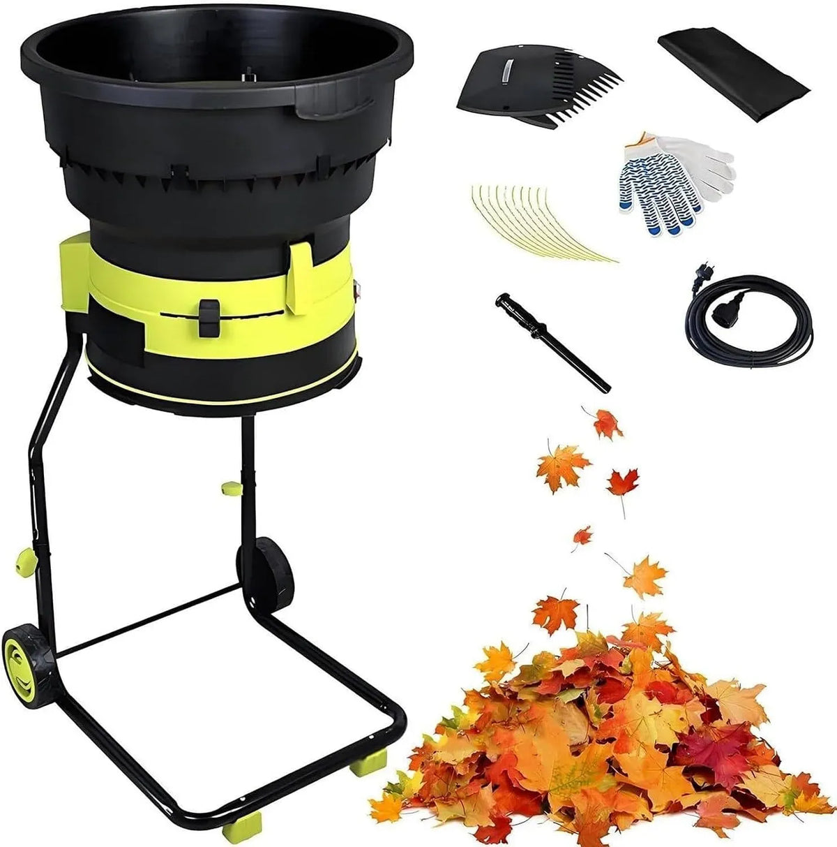 10m coupures, for feuilles, pour broyeur feuilles de jardin roues sac collecte, Broyeur de Feuilles électrique Filaire 2500W, broyeur 8000 TR/Min