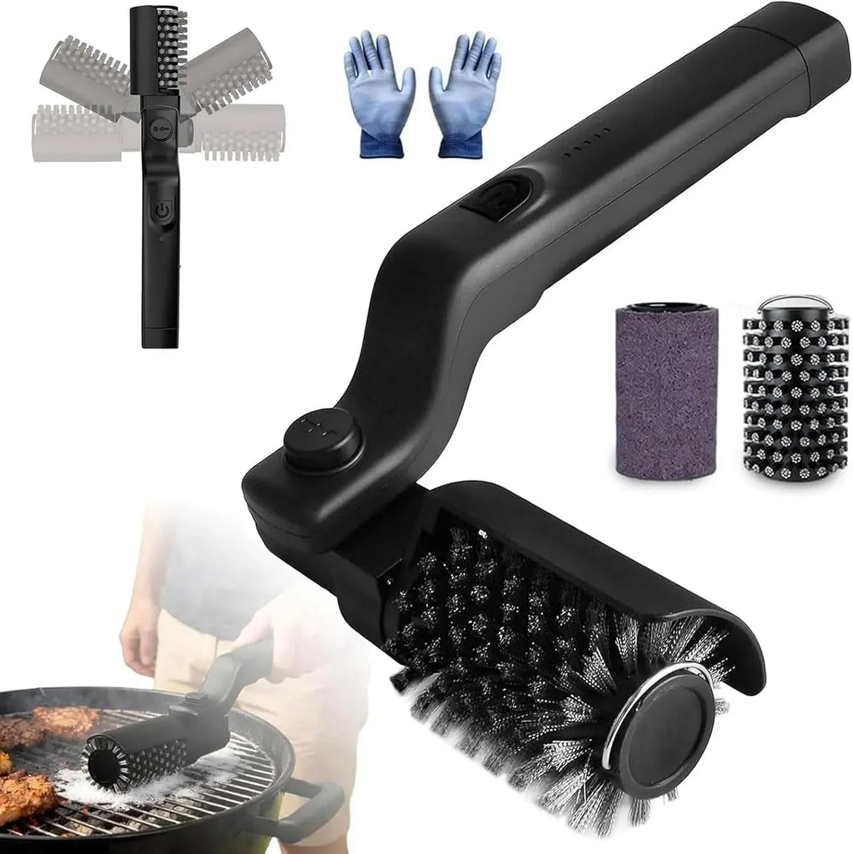 barbecue, Brosse, extérieur, 3 vitesses, acier inoxydable, sans fil, pour barbecue à 3 vitesses