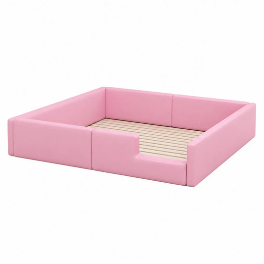 Lit pour enfant en bois et simili cuir rose