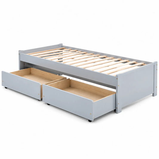 Lit simple en bois avec tiroirs Gris