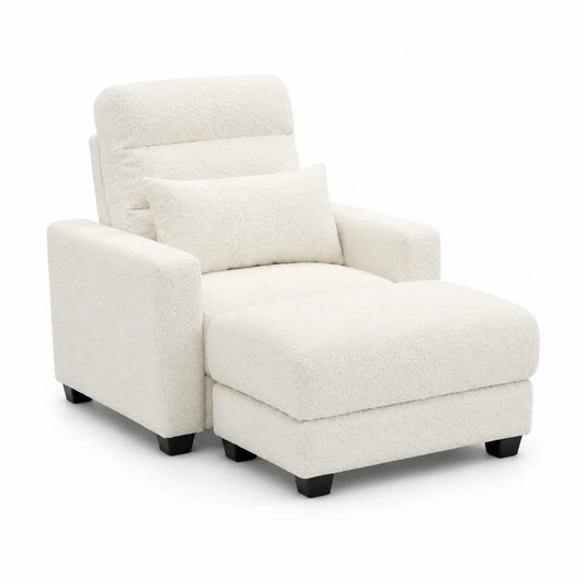 Fauteuil avec Repose-pieds en Tissu Bouclé Blanc 95x75x160 cm