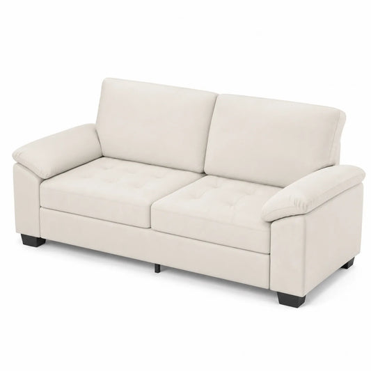 Canapé 3 places en tissu beige avec pieds en bois