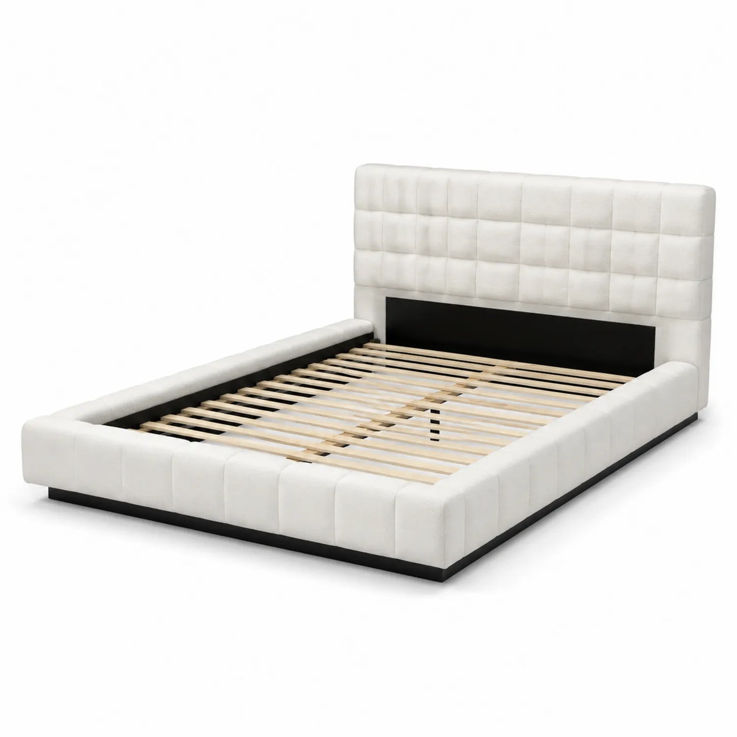 Lit double en bois avec revêtement en tissu blanc 160x200 cm