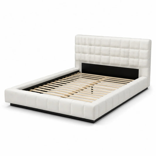 Lit double en bois avec revêtement en tissu blanc 160x200 cm