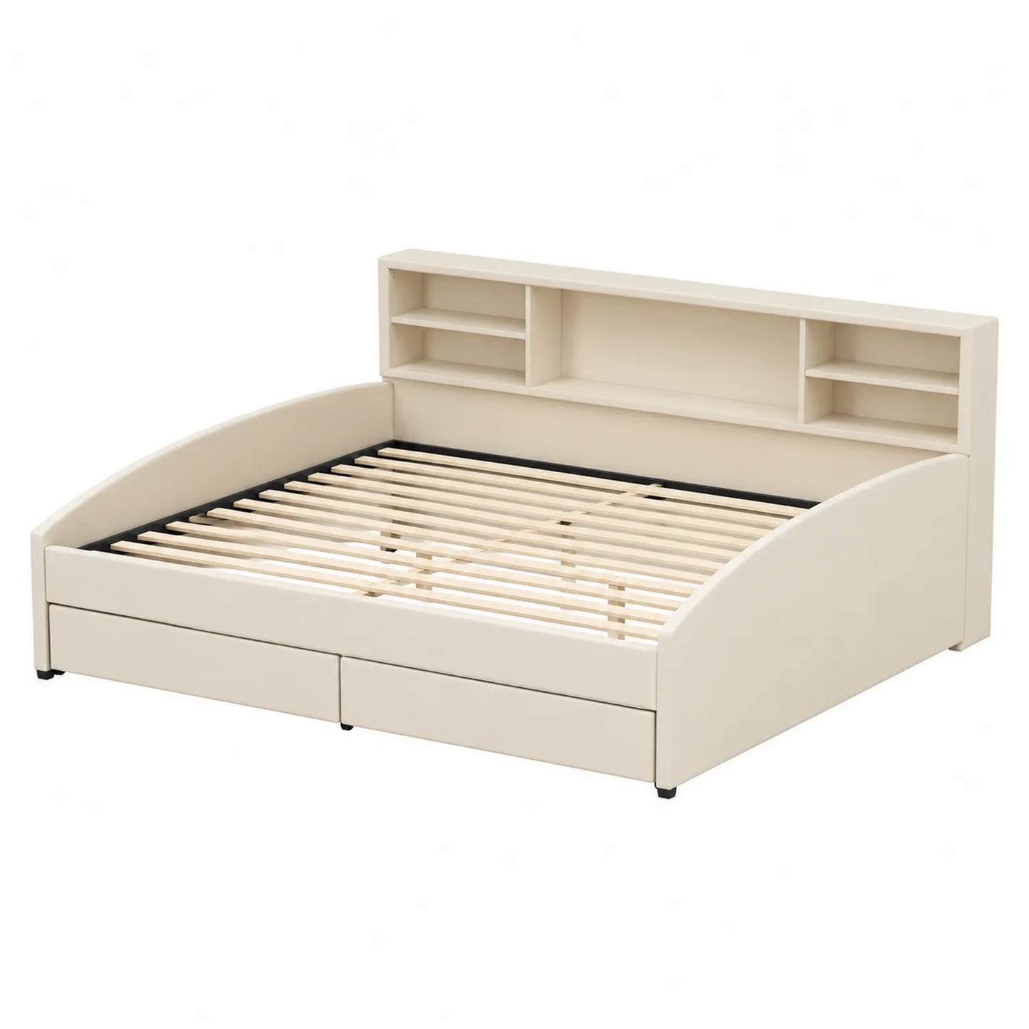 Lit double en bois avec rangement intégré Beige 200x160 cm