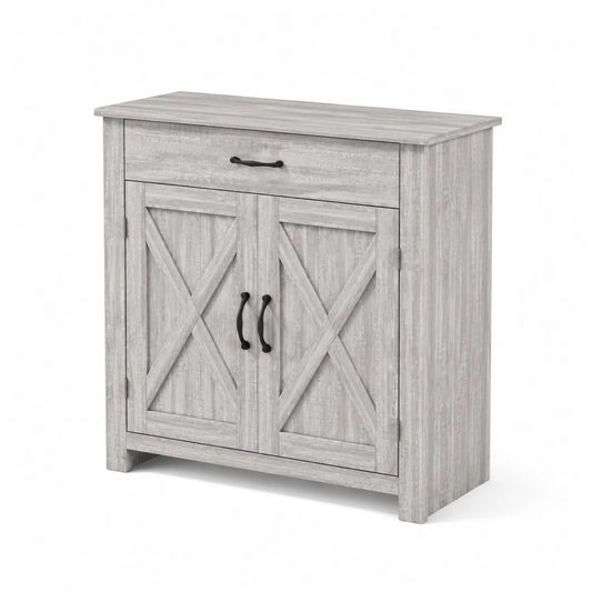Buffet de cuisine en bois composite avec 2 portes et 1 tiroir - Gris