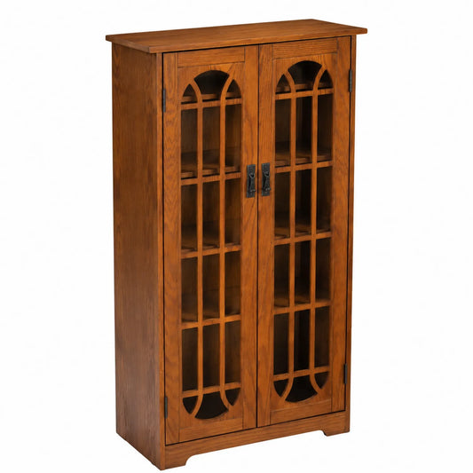 Bibliothèque en bois à deux portes vitrées