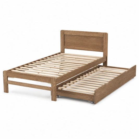 Lit gigogne en bois massif avec roulettes 200x90 cm