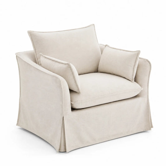 Fauteuil en tissu beige avec coussins amovibles