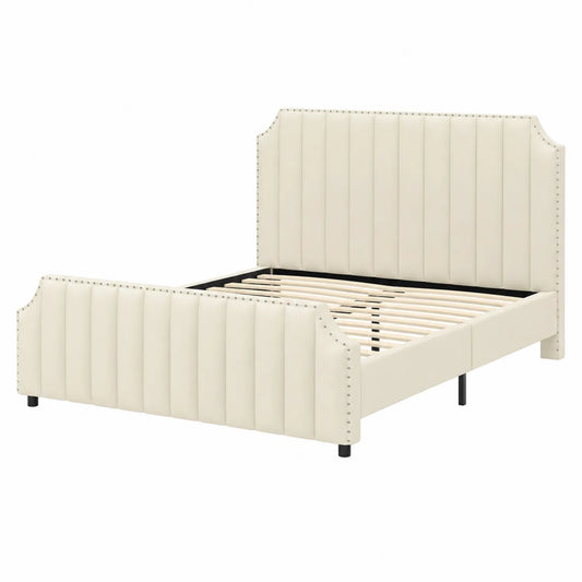 Lit double en cuir synthétique Blanc Crème 200x160 cm