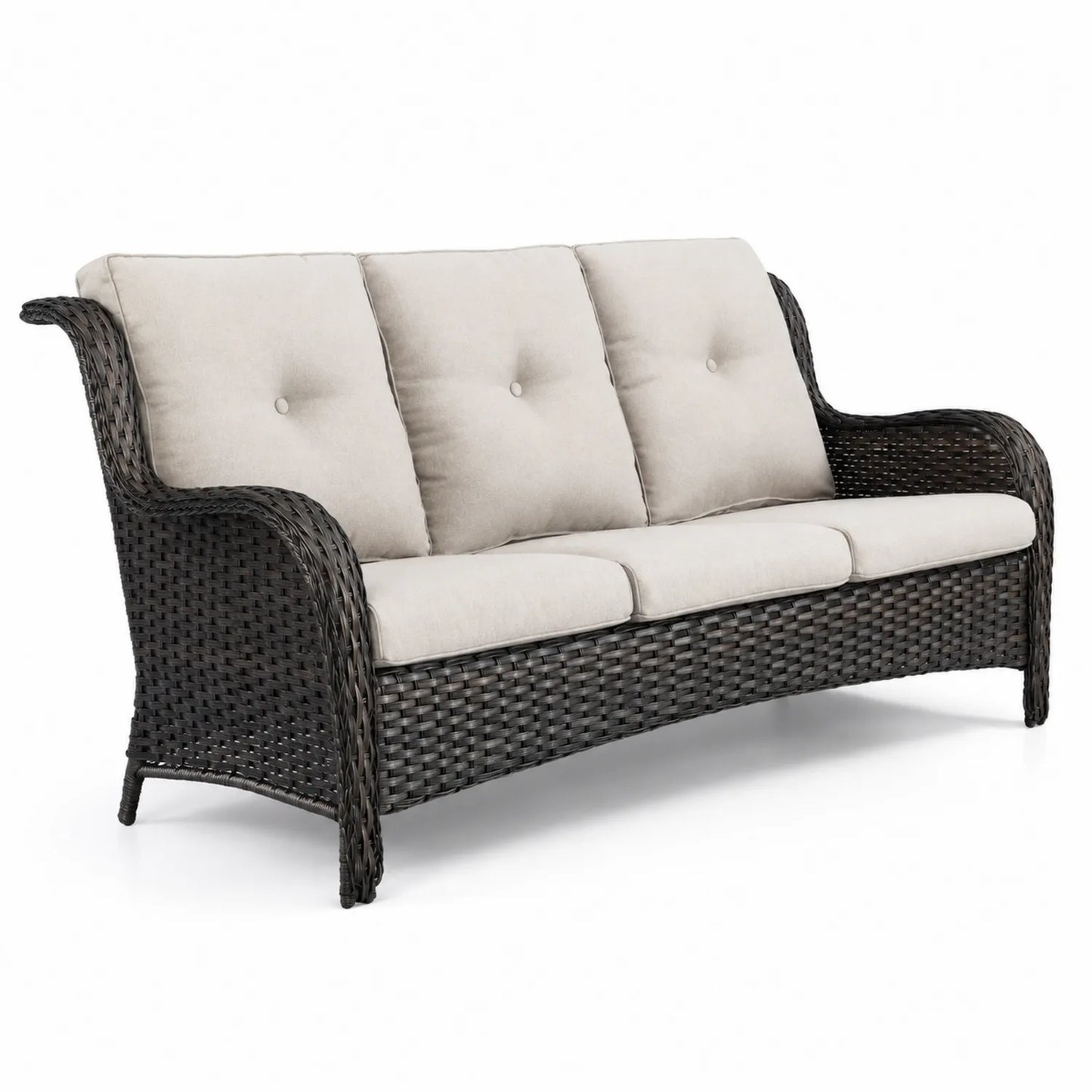 Canapé en rotin avec coussins en polyester beige 3 places