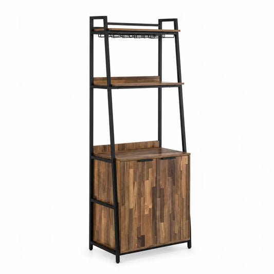 Étagère en bois d'acacia et métal avec portes