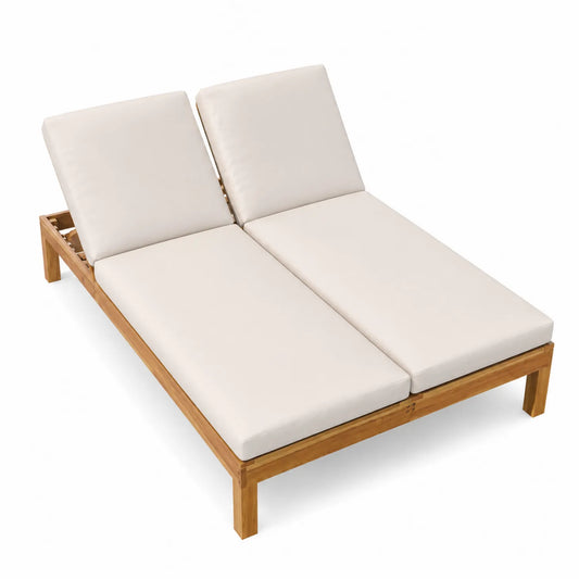 Lit double de jardin en bois avec coussins réglables