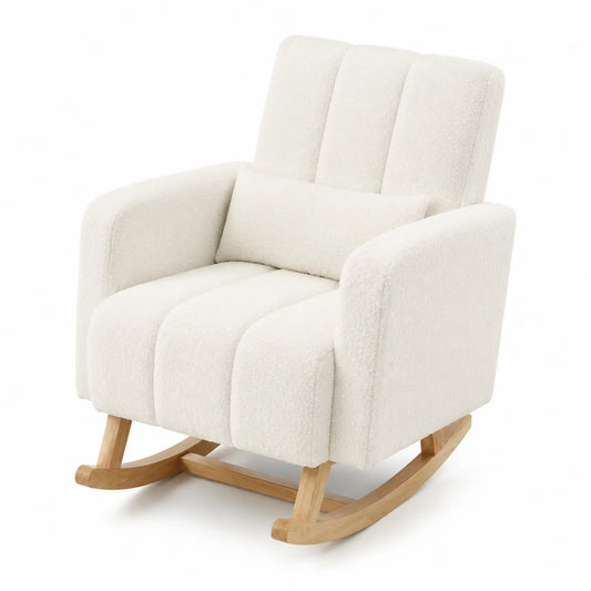 Fauteuil à bascule en tissu sherpa Blanc avec pieds en bois