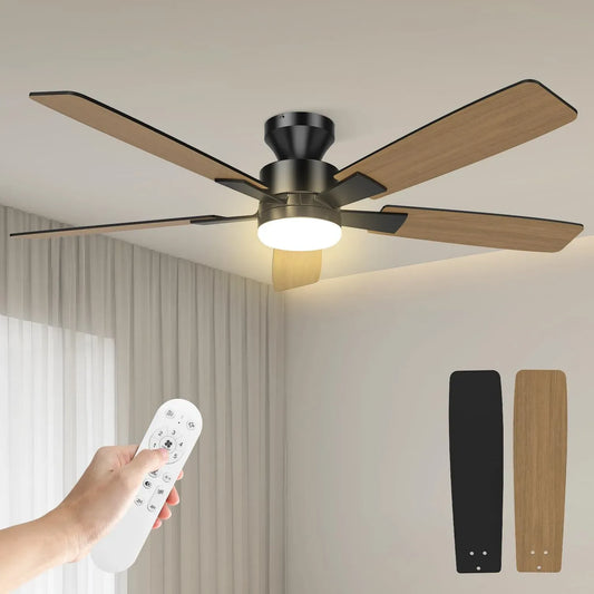 Ventilateur, 132cm, Airwit, décoration de salon, silencieux, noir, LED dimmable, moteur DC réversible, 6 vitesses