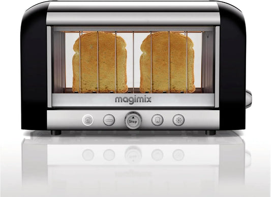 Grille-pain, 1450 W, acier inoxydable, noir, appareil électrique grille-pain, Toaster 2 Tranches avec fenêtre panoramique