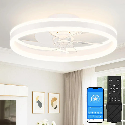 Ventilateur, 60cm, VOLISUN, décoration de salon, silencieux, blanc, 6 niveaux de vent et intensité variable, LED silencieux