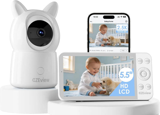 Moniteur, CZEview HD 5 2.5K, blanc, Babyphone Caméra 2, APP, 360°, 1 pièce