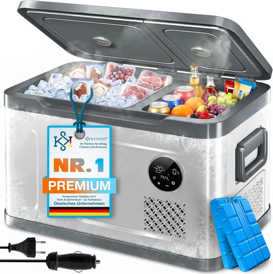 Glacière électrique, 40 L, 24 V, tactile, voiture, camping, mini frigo portable, argenté, commande tactile LED, 12/24 V et 230 V