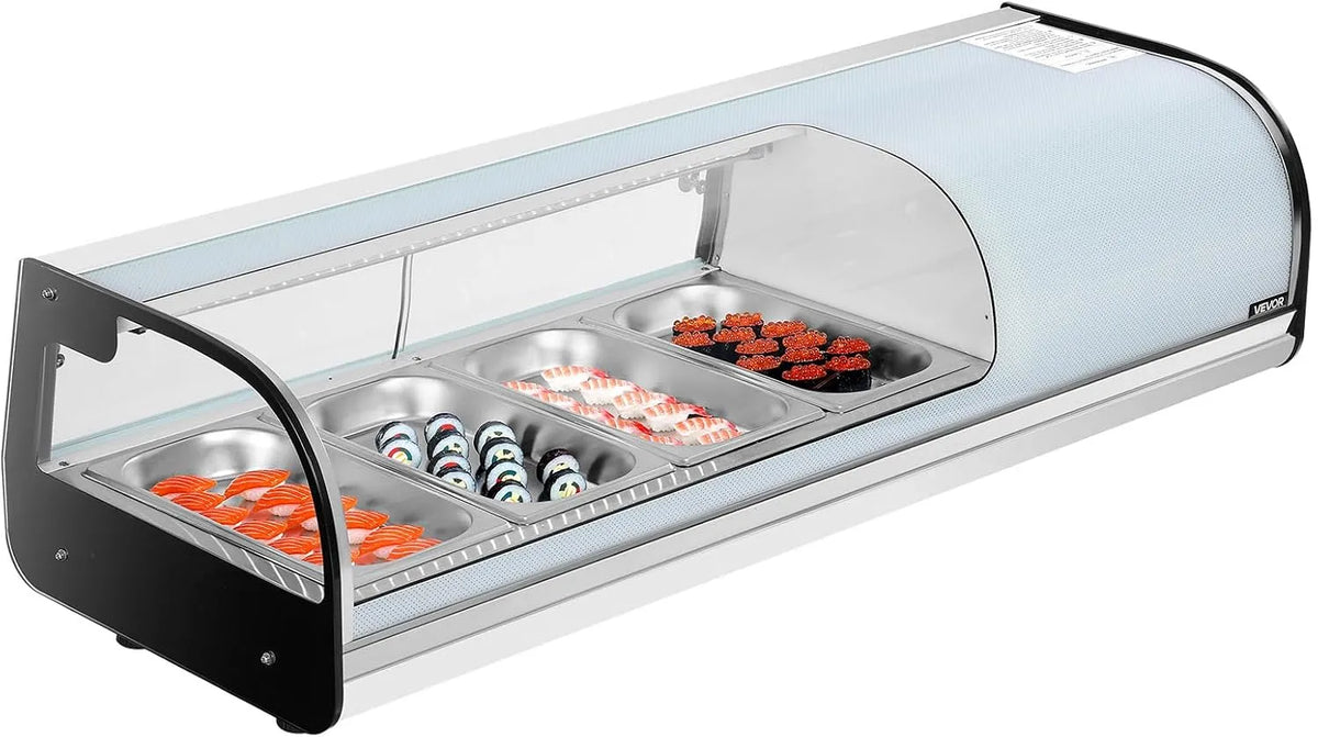 VEVOR Vitrine réfrigérée, 42 L, éclairage LED, restaurant, 2 zones de température, pour Bar à Sushis, 4 Bacs, Présentoir Réfrigéré de Comptoir
