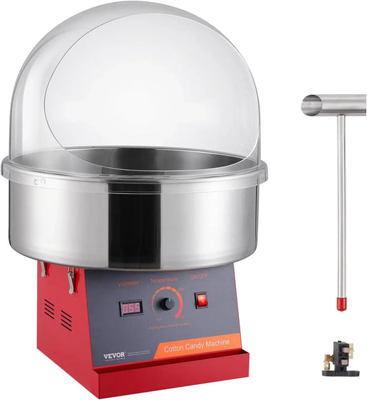 VEVOR Machine à Barbe, appareil à barbe à papa, 1000 W, professionnel, acier inoxydable, rouge, pour Faire les Bonbons Fêtes Anniversaires Enfants