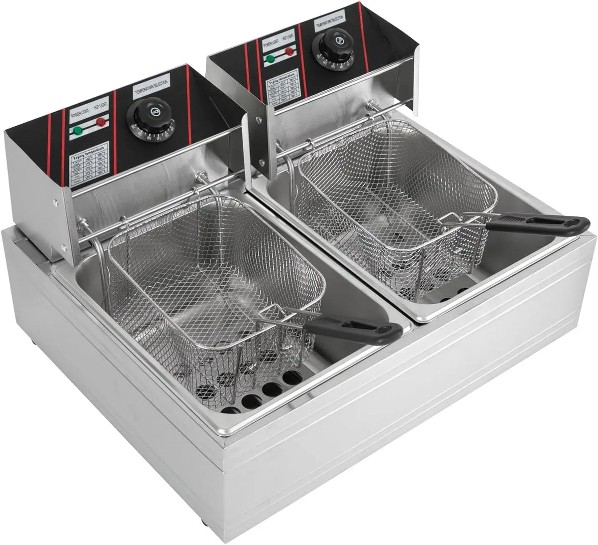W 6 Friteuse électrique double 2500 W + 2500 l 52 Hz en acier inoxydable 201 60-200 °C double réservoir 30 x 24 cm chaque taille de réservoir