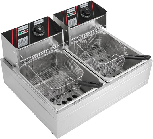 W 6 Friteuse électrique double 2500 W + 2500 l 52 Hz en acier inoxydable 201 60-200 °C double réservoir 30 x 24 cm chaque taille de réservoir