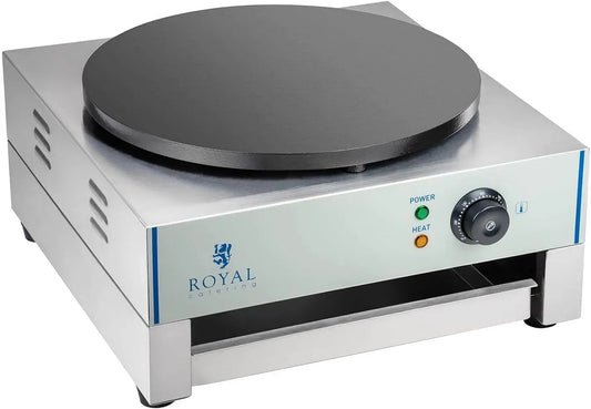 RCEC-3000-E Royal Catering Crêpière Electrique, plaque : fonte avec revêtement en émail, 48x45x23,5cm, diamètre de la plaque chauffante 40cm