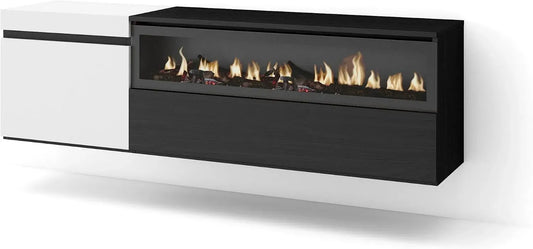 Meuble TV, 65 pouces, 150x45x35cm, noir, foyer électrique, Skraut Home