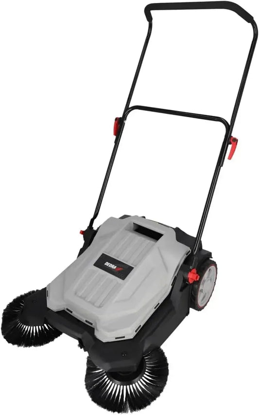 trottoir, balayeuse mécanique pour terrasse, Balayeuse manuelle à pousser 3 brosses, largeur de balayage 65 cm, bac collecteur 18 L, allée, garage