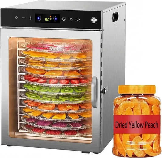 Ventilateur, 800 W, 2 zones de température, 12 plateaux extra-larges, Deshydrateur alimentaire rotatif 360°