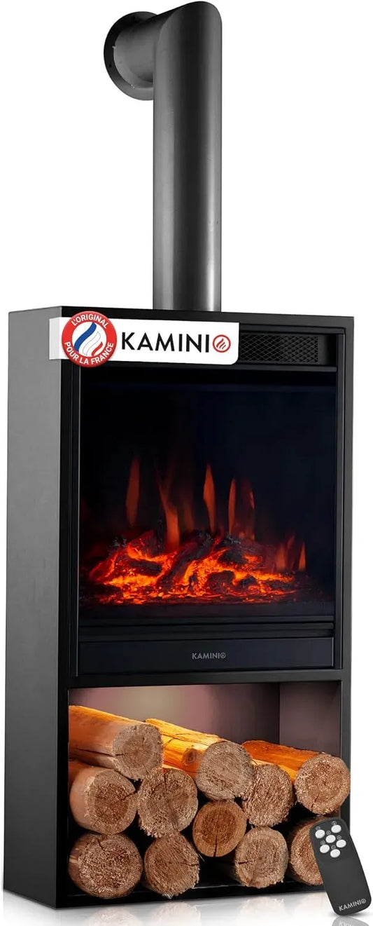 Ustensile de cuisson, KAMINIO, effet 3D, noir, lumière d'ambiance LED, Effet de Flamme 3D