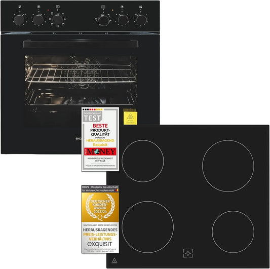 Exquisit EHE256-U-020 Cuisinière avec four, 60 cm, 59,0 L, classe énergétique D, noir, Espace de cuisson 59,0 l