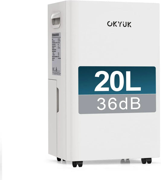 Déshumidificateur, 20 L, Déshumidificateur 20L/jour, blanc, pour maison 60m² avec arrêt automatique, 10 ans, appartements, Échange 1 an