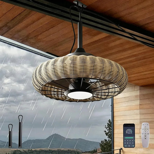 Ventilateur, extérieur, IP65, silencieux, LED Dimmable 3 CCT, télécommande & app, Silencieux Plafonnier