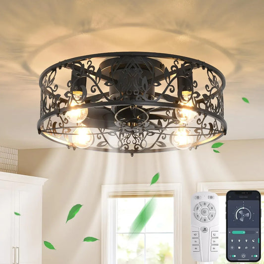 Ventilateur E27, 51cm, industriel, décoration de salon, silencieux, noir