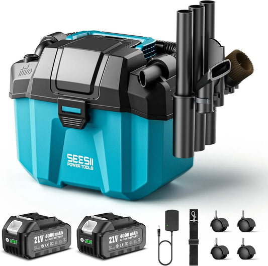 Aspirateur, 10 L, 2x4000 mAh, 4 Roues et Accessoires