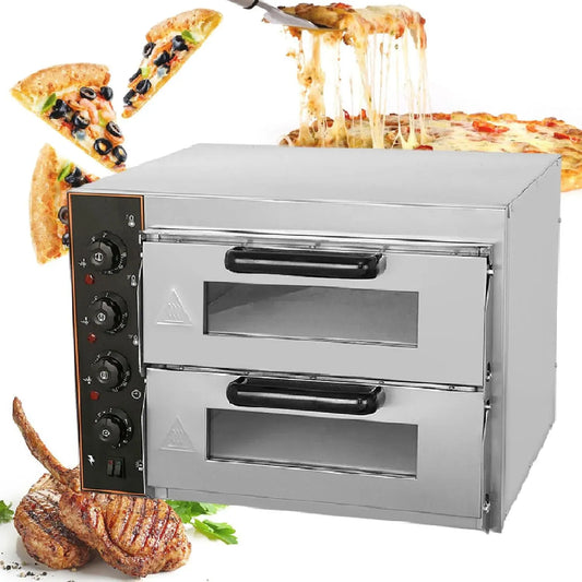 Four électrique à pizza, 16 pouces, 110 V, minuteur, professionnel, restaurant, acier inoxydable, Machine à Pizza éLectrique à Double Couche