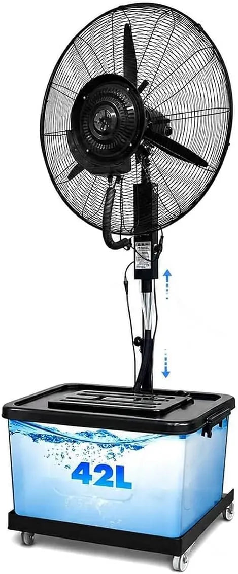 Ventilateur 75cm/29.5in, 42 L, extérieur, roulettes de déplacement, industriel, 3 vitesses, oscillation, Oscillation 90°, 3 Vitesses Réglables