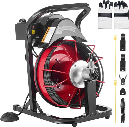 VEVOR Machine de Débouchage, Interrupteur, 15 m, 8 mm, 100 mm, pour Canalisations Tuyaux 50-100 mm