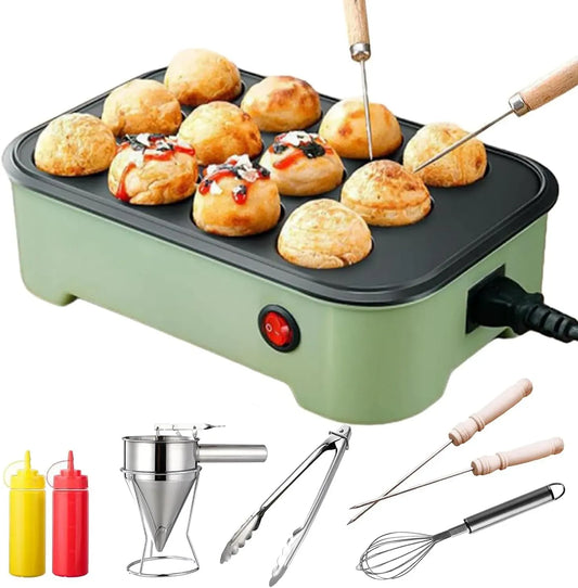 Ustensile de cuisson, portable, 2 zones de température, Appareil à Takoyaki 12 Trous, Appareil électrique à Boulettes De Poulpe