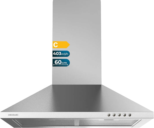 Cecotec Bolero Flux PM m3/h Hotte aspirante, 60 cm, 105 W, 430 m3/h, hotte de cuisine, 3 niveaux, noir, Filtre en Aluminium, Commande Mécanique