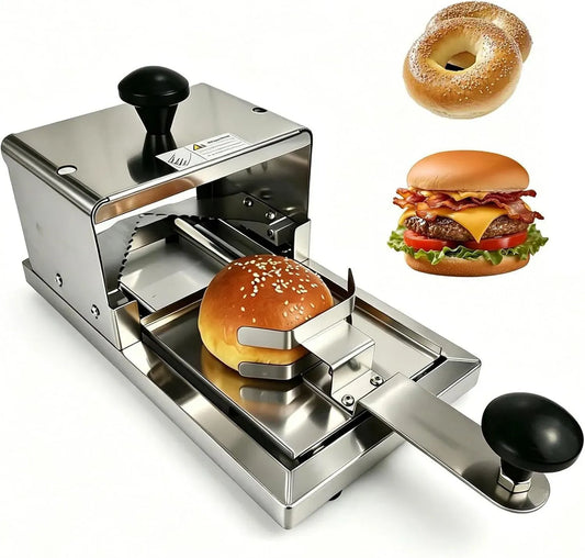 Trancheuse de bagel à hamburger commerciale, en acier inoxydable équipé de épaisseur réglable pour trancher uniformément les bagels et les pains à