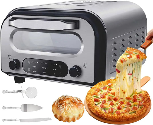 Four électrique à pizza, 12 pouces, 1700 W, TYH, 2 zones de température, 6 Préréglages de Pizza, Comptoir 450 °C